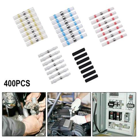 Top Notch 400 Piece Heat Shrink Butt Terminals Kit With Black Tubing Waterproof Solder Seal Sleeves For Car And Boat Repair Jobs Making Wiring Easy Peasy, 400PCS