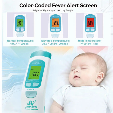 Non Contact Infrared Forehead Thermometer Medical Grade For Quick One Second Readings Ideal For Adults Kids And Babies Hospital Quality No Touch Fever Check White Finish, color-coded screen