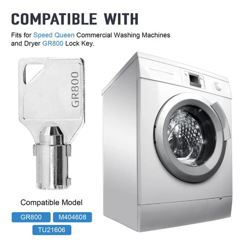 Top Shelf Tubular Laundry Key Replacement For Commercial Washers And Dryers Gr800 Code 54612 Cylinder Tube Key beside a washing machine.
