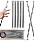 Heavy Duty 12 Inch Round Metal Stakes For Landscape And Paver Edging, Extra Thick Timber Nail Spikes, shown in pack and individually