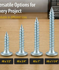 Premium Zinc Plated Wood Screws Featuring Truss Head And Phillips Drive For Smooth Power Drill Installation Badass Eight By Half Inch Fasteners For Indoor Carpentry Rock Solid Steel 100 Pack sizes from 1/2 to 1-1/4 inches