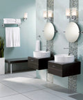Two Light Dual Mount Vanity Fixture In Chrome Finish With Frosted Glass Shades Sleek Up Or Down Mounting For Bath Or Powder Room Uses Up To 100 Watt Bulbs Easy Install Modern Reflective Lighting Solution.