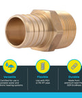 Brass Crimp Male Reducing Adapter 1 Inch To Three Quarters Inch MNPT For Pex Pipe To Copper FNPT Connections Plumbing Fitting