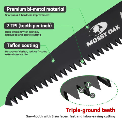 Close-up of Folding Saw 7 Inch Hand Saw With Pouch D6A M2 Bimetal Blade Pruning and Camping Saw for Tree Wood and Limb Cutting