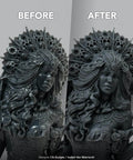 Comparison of 3D printed statues before and after using Game Changer 360 Degree UV Curing Station for high-quality finishes