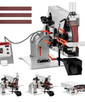 VEVOR 1500W Belt Grinder Sander With VFD Variable Speed Control 72X2 Inch Polisher Knife Making Machine three views with sanding belt.