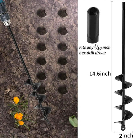 Heavy Duty Garden Auger Drill Bit 14.6 Inch Long No Fuss Tool For Quick Planting Bulbs Flowers And Bedding Plants Fits Three Eighths Inch Hex Drive