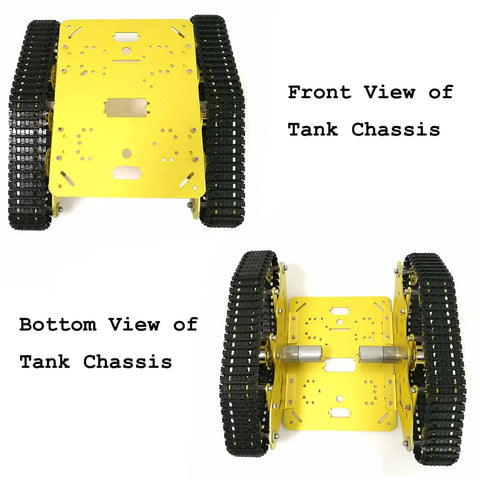 Shock Absorption Robot Tank Chassis With Suspension Holder For Arduino And Raspberry Pi, RC Tracked Model, Front and Bottom View