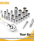 All In One 228 Piece Mechanic Tool Set With Socket Wrench Auto Repair Kit in Durable Chrome Pro Grade Hand Tools displayed