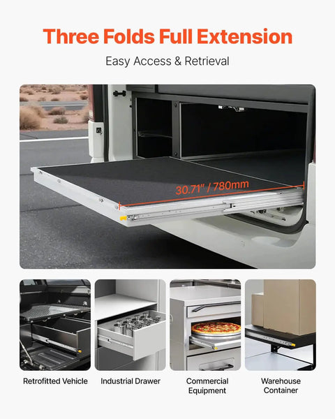 Heavy Duty 30 Inch Drawer Slides 250 Lb Capacity with Locking Ball Bearing, 3-Fold Full Extension in RV setup