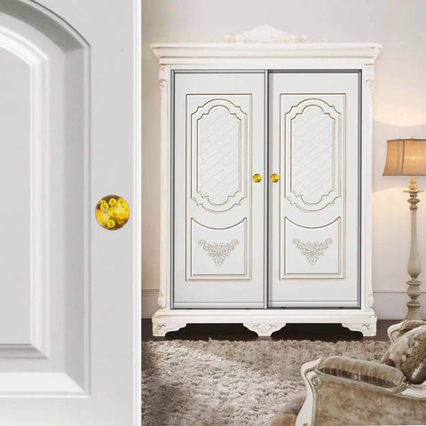 Pretty Dang Nice Crystal Cabinet Knobs Featuring Slick Glass Bubbles And Seriously Rock Solid Build Includes Handy Mounting Hardware For Easy Furniture Refreshes On Dressers Or Pantries 30Mm Yellow Tone on white cabinet