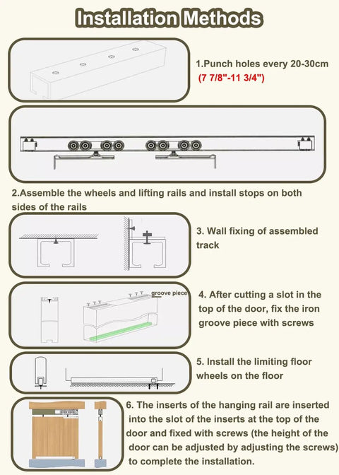 Rock Solid Heavy Duty Bypass Sliding Door Track Kit For Two Doors installation diagram with assembly steps and hardware details.