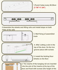 Installation guide for Heavy Duty Bypass Sliding Door Roller Kit: steps for assembling stainless steel track and pulleys.