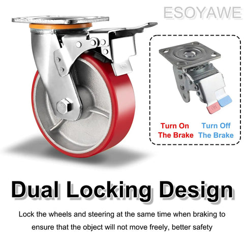 Top Notch Heavy Duty Industrial Polyurethane Casters 8 Inch Set Of Four Smooth Rolling Double Ball Bearing Swivels With Locking Brakes And Top Plate Mounting Kit For Any Shop Job