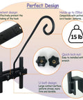 Solid As A Rock Heavy Duty Deck Hooks For Hanging Flower Baskets Bird Feeders And String Lights Zero Hassle Setup Fits Like A Glove On Any Rail Holds Up To 15 Lbs Built Tough, showcasing design features and weight capacity.