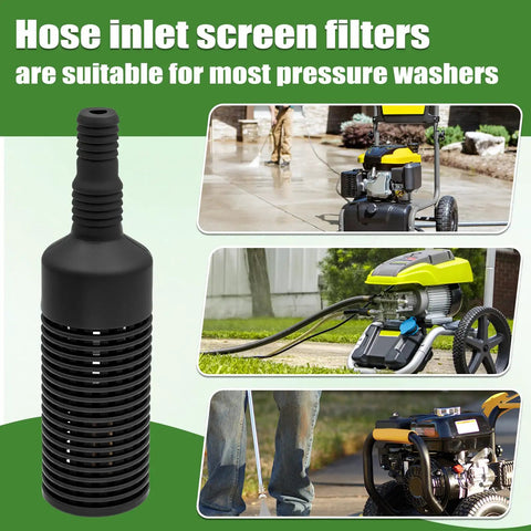 Pressure Washer Detergent Filter Replacement for 1/4-3/8 inch hoses, multi-groove connection, shown with pressure washers