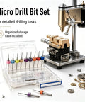 Mini Bench Drill Press Machine 9500Rpm High Precision Watchmaker Tool Variable Speed Spindle Zero Deflection For Jewelry Making And Repair Crafts With Work Clamp Ultra Accurate Hobby Equipment with micro drill bits and storage case.