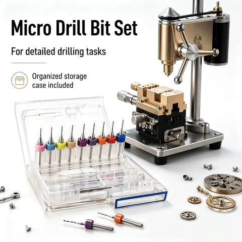 Mini Bench Drill Press Machine 9500Rpm High Precision Watchmaker Tool Variable Speed Spindle Zero Deflection For Jewelry Making And Repair Crafts With Work Clamp Ultra Accurate Hobby Equipment with micro drill bits and storage case.