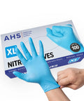 Heavy Duty Chemo Rated Nitrile Exam Gloves In X Large Fit With 1000 Powder Free Count shown being worn from a box.