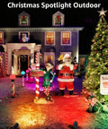 Christmas-themed outdoor display with Santa, elf, and lights using Rgbw Low Voltage Landscape Lights With Remote Control, 12W Led Outdoor Pathway Lighting Kit, Waterproof Garden Yard Dope Accent Lighting, Color Changing, 12 Pack With Connectors, RF Remote Included.