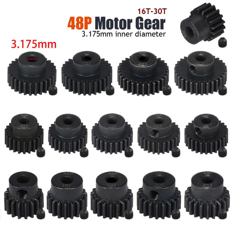 Heavy Duty 48P 83T Hardened Steel Spur Gear Set With 18T 19T 20T 21T Pinions for 1/10 RC cars, showing multiple gear sizes
