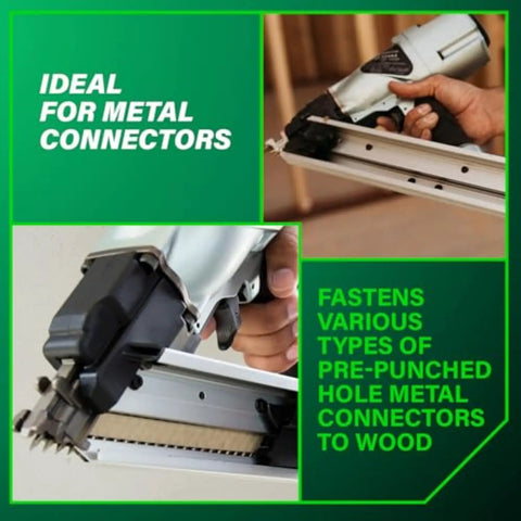 Strap-Tite Metal Connector Nailer Pro-Preferred Pneumatic Nail Gun For Pre-Punched Connectors in use fastening wood
