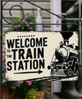 Train Station Steam Locomotive Metal Sign 8x12 Inch Vintage Retro Wall Decor For Living Room Bedroom Office Bar Cafe Restaurant Garage Hallway Heavy Gauge Steel Weather Resistant Rock Solid Durability.