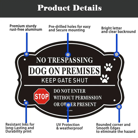 2 Pack No Trespassing And Dog On Premises Yard Signs, 10 By 7 Inch Rock Solid Aluminum Warning Plates, detailed features and specifications.