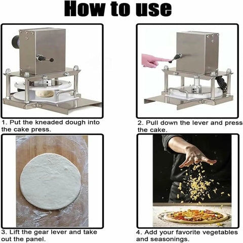 Killer Quality Electric Pizza Dough Presser And Pastry Roller Sheeter No Sweat Tortilla And Flatbread Maker For Home Kitchens Whisper Quiet Motor Baking Essential usage instructions.