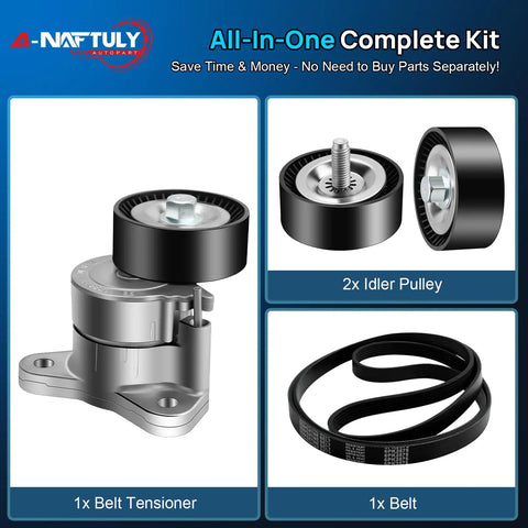 Plug And Play Serpentine Belt Drive Kit For 1.8L 2.0L And 2.4L Engines Fits 2008-2017 Jeep Patriot Compass, components details.