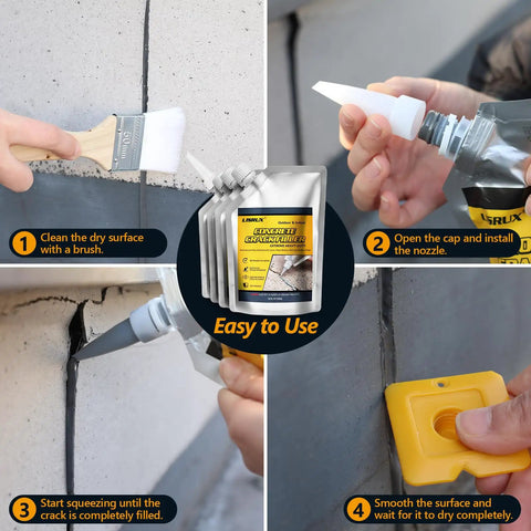 Steps for using High Elasticity Concrete Crack Filler Self Leveling Quick Drying Waterproof Cement Crack Repair For Driveways Walkways Patios Joints Indoor And Outdoor Grey 5 Lb 80 Oz Diy Friendly