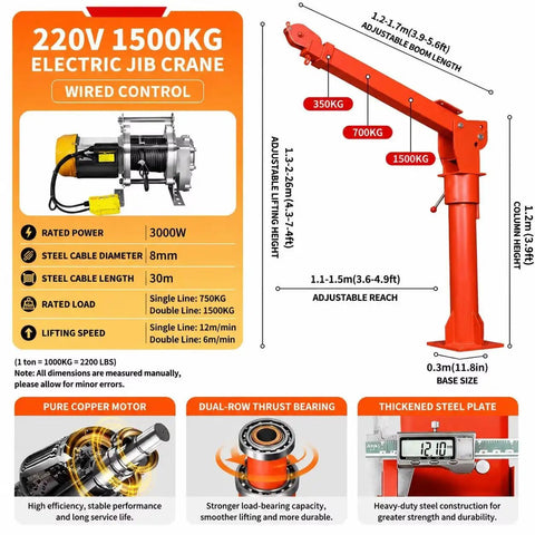 Heavy Duty Truck Mounted Bed Crane Built Damn Tough With Rock Solid Steel Frame, Wired Remote Control, And 3000W Electric Motor Moving Over 3300 Lbs Like A Champ with electric motor and adjustable boom.