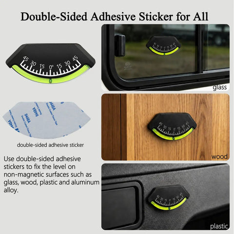 Stick On RV Level With Magnetic Adhesive For Campers And Trailers on glass, wood, and plastic surfaces