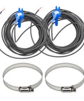 Front view: Two MEFONKOU temperature sensors on 20 ft gray cables with blue heads and stainless hose clamps (2-pack)