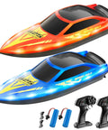 Kids RC Boat With LED Lights Self Righting Waterproof Fast Racer For Pool Lake River Or Pond Dual Speed Modes 60 Minute Runtime