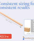 Premium Square Wood Dowel Rods For Serious Crafting And Diy Woodworking Projects Hella Durable 3/8 Inch By 18 Inch Natural Craft Sticks shown with measurement.