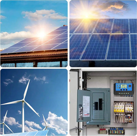 Beast 30A Solar Charge Controller with Adjustable LCD Display in solar panel and wind turbine setup for 12V and 24V systems