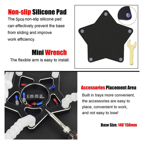 Diagram of Five Pack Flexible Helping Hands Soldering Stand With Adjustable Goosenecks And USB Magnifying Lamp components.