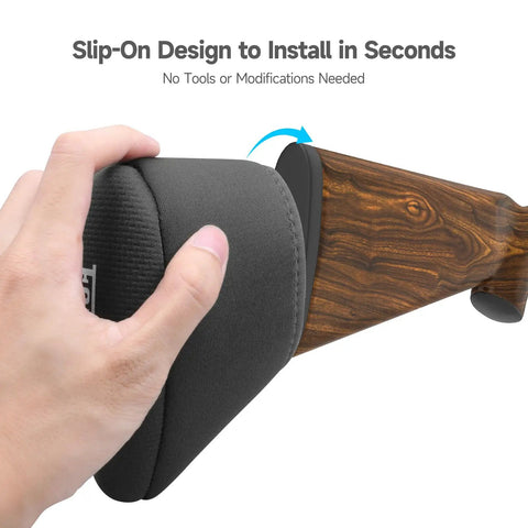 Gel Filled Slip On Recoil Pad For Shotguns And Rifles, Shock Absorbing Buttstock Pad To Cut Recoil Up To 70 Percent being installed