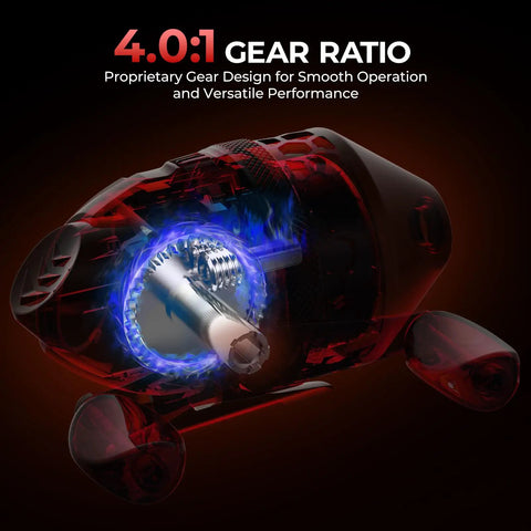 4.0:1 gear ratio feature of Twin Tip Spin Cast Fishing Combo 6 Foot 6 Inch Medium Action Rod Two Piece With Extra Tip And Size 30 Reel