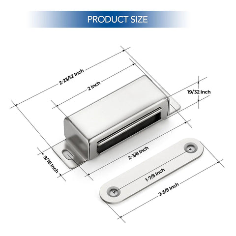 Heavy Duty 4 Pack Cabinet Magnets With 60 Lbs Concealed Magnetic Door Catch dimensions shown on silver finish