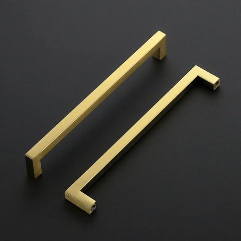 Gold Brushed Brass Cabinet Pulls With Handy Screwdriver, 9 1/4 Inch Overall Length, 8 4/5 Inch Hole Center, 1/2 Inch Width, 25 Pack, two angled pulls