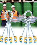 Heavy Duty Chain Drum Lifter For 2 Ton Oil Barrels with green barrels in background and workers in safety vests.