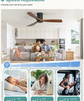 Living room with 52 Inch Solid Wood Ceiling Fan With Remote Control No Light Flush Mount Wood Blades Whisper Quiet DC Motor