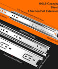 16 Inch Full Extension Drawer Slides Four Pairs Eight Pieces Side Mount Cabinet Glides Built Tough Heavy Duty 100 Lb Capacity