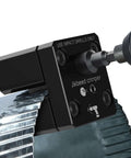 Power Assisted HVAC Crimp Tool For 30 To 24 GA Round Metal Ducts attached to impact driver on duct