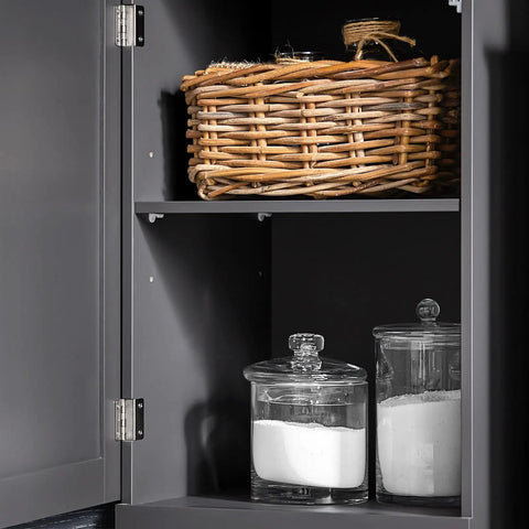 Open view of Bathroom Tall Storage Cabinet Freestanding Tower With Shelves And Drawers Multifunctional Corner Unit, showing contents.