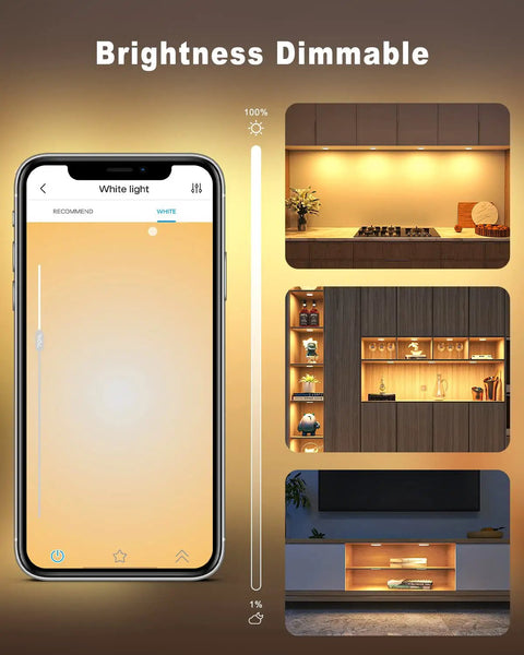 Smart Under Cabinet Puck Lights 4 Pack 2.75 Inch Dimmable LEDs Works With Alexa And Google Home WiFi app control interface