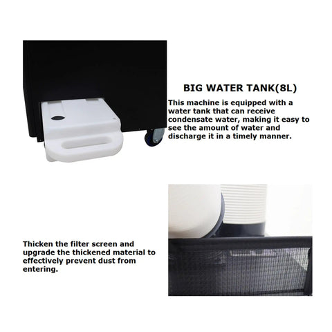 Heavy Duty Outdoor Industrial Air Conditioner Featuring Extendable Exhaust Hose For Shops And Warehouses Pumping Out Serious Chill Throughout The Summer Season In Sleek Black Finish with visible water tank and filter screen.