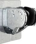 Heavy Duty Shower Head Holder With Tough As Nails Adhesive, Waterproof Chrome Finish, Corrosion Resistant ABS, wall mounted with water droplets